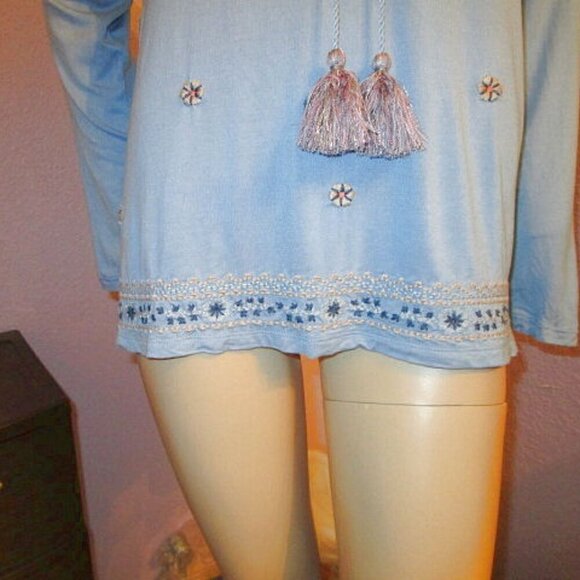 Soft Surroundings EMBROIDERED Tory Size M BLOUSE Tunic Top STRETCH Jersey BOHO - Picture 5 of 11